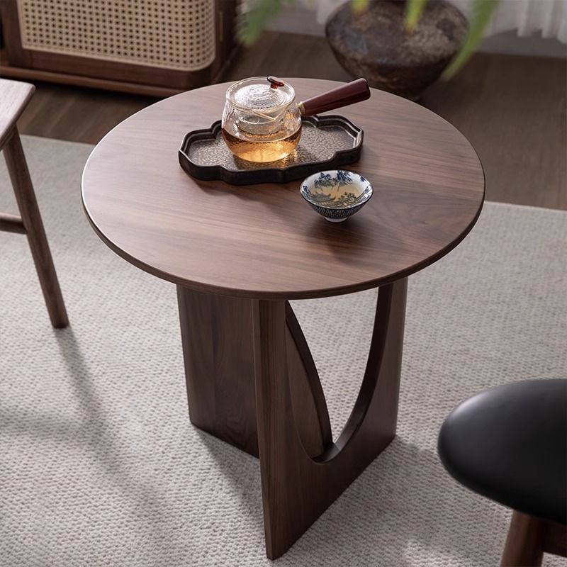 Round Solid Wood Side Table with Storage