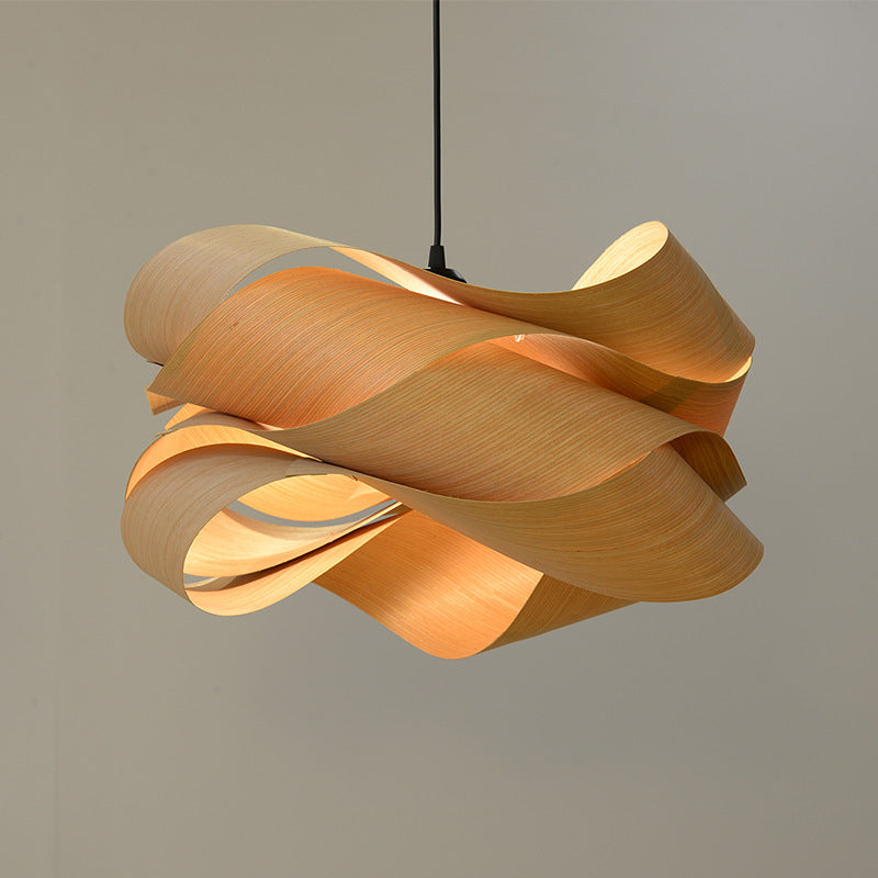 Creative Wood Veneer Chandelier LED Hanging Light