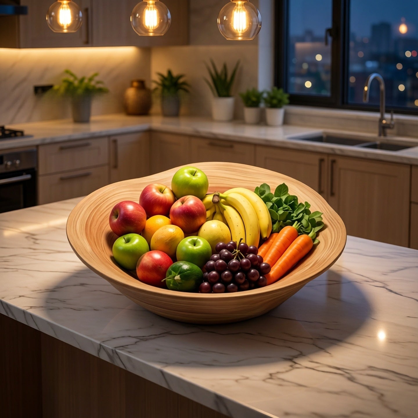 Solid Wood Carved Fruit Serving Tray