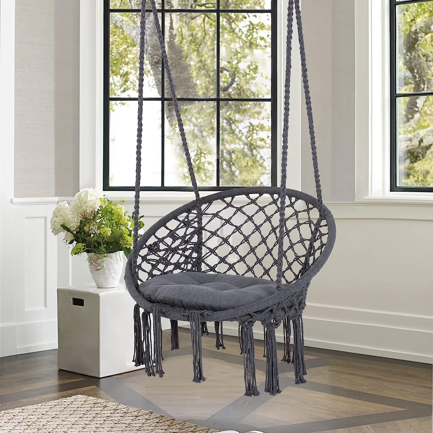 Cotton rope woven hanging basket