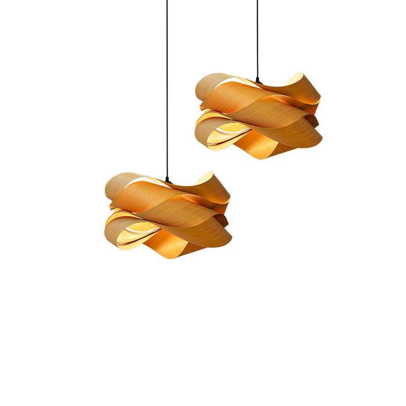 Creative Wood Veneer Chandelier LED Hanging Light